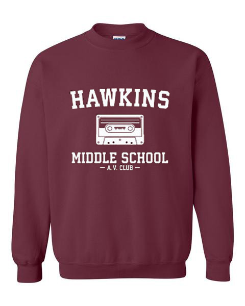 hawkins middle school av club sweatshirt